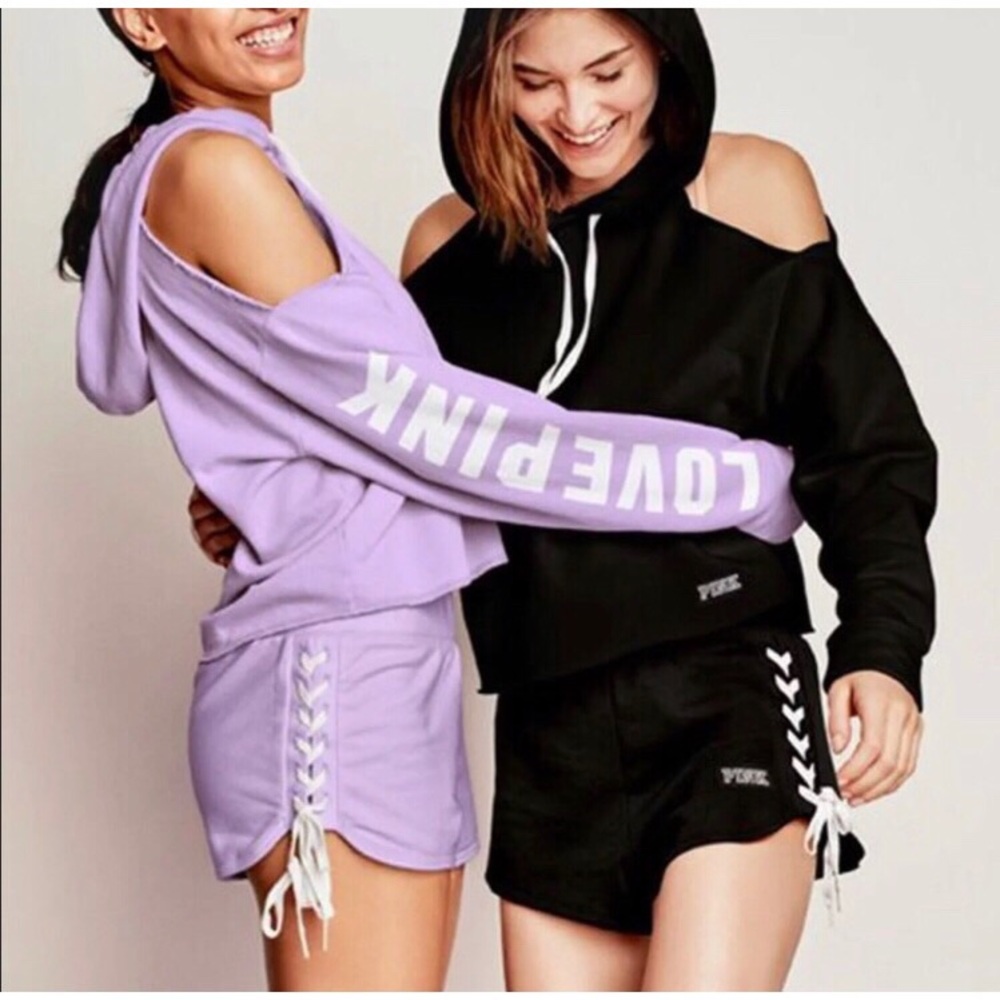 VICTORIA'S SECRET PINK CROP COLD SHOULDER  HOODIE